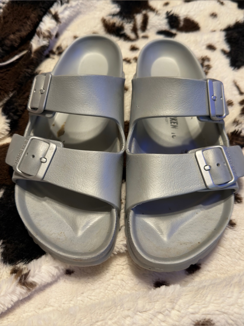 Birkenstock Two-Strap Slide Sandals in Light Gray